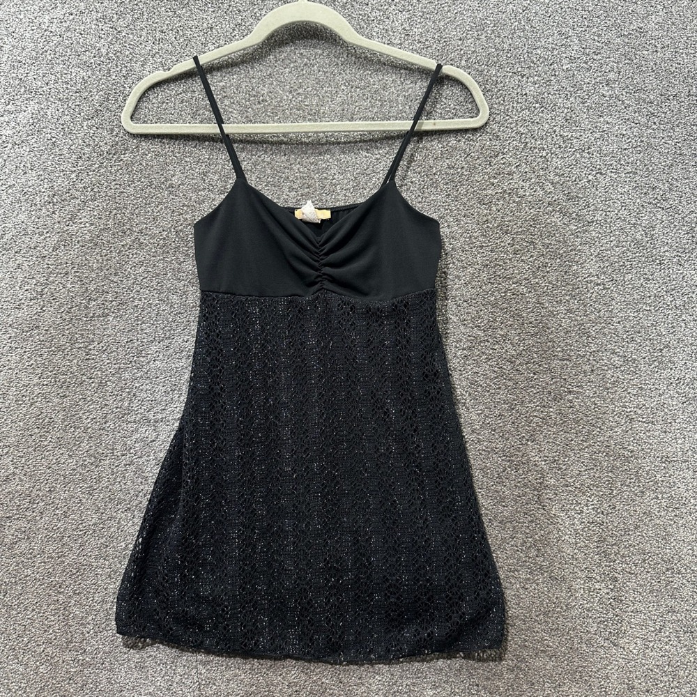 Vintage Forever Y2K Black Glitter Lace Babydoll Cami Top Womens Medium USA Made